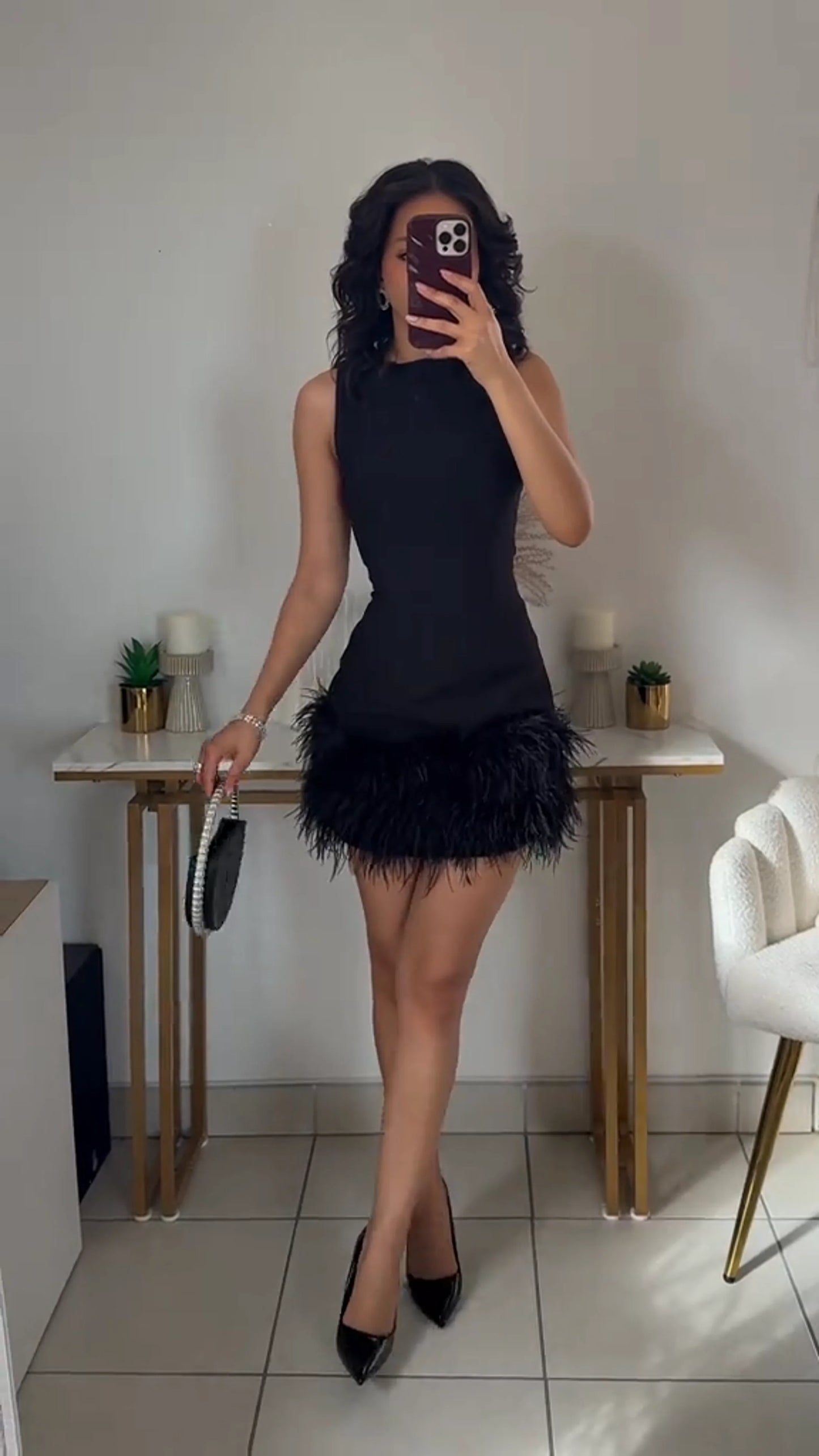 Celine Feather Mini Dress