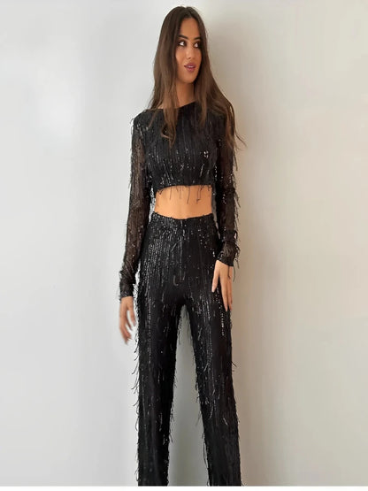 Eva - Crop Top Trouser Set